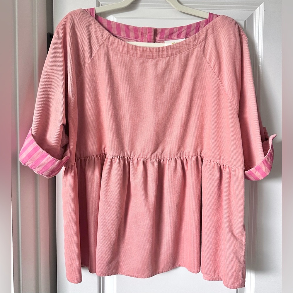 EUC Anthropologie Maeve RARE Pink Maria Corduroy Babydoll Top XS, Back Buttons